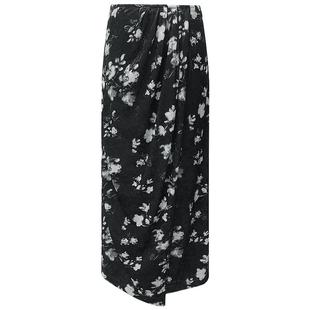 COCOBELLA新中式丝绒碎花半身裙女秋围裹式开叉直筒裙HS7002