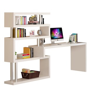 书桌连体一体书柜组合和书架加整体学生卧室家用书橱电脑台儿童桌