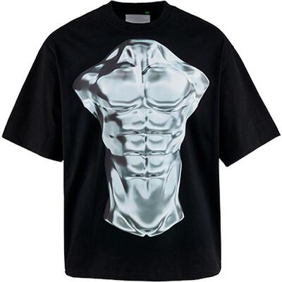 肌肉印花全棉重磅短袖T恤