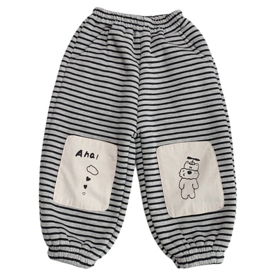 男童冬装加绒条纹休闲卫裤