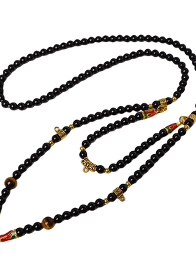 泰国佛牌链子唐卡项链黑玛瑙四挂佛牌挂链多挂项链珐琅M扣毛衣链