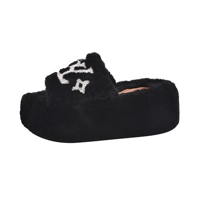 网红黑色增高毛毛拖鞋女冬一脚蹬