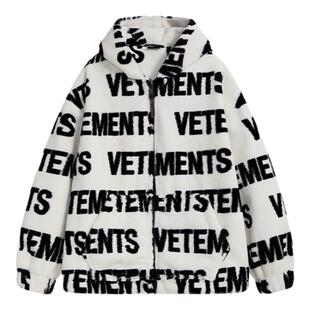 VETEMENTS新款秋冬仿兔毛面料满印LOGO女士单夹克厚外套35715002