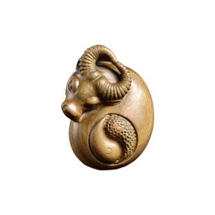 绿檀木雕刻摆件手把件牛转乾坤生肖牛可爱牛小挂件手里把玩送礼物