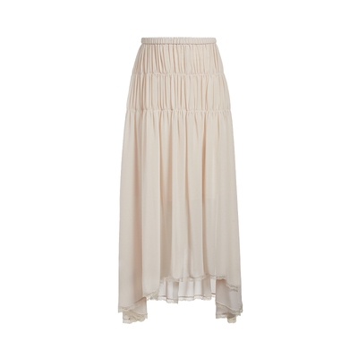 FIVE PLUS雪纺半身裙女松紧腰蕾丝花边长裙子减龄2024新款女冬装