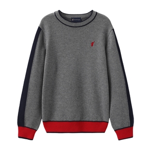 POLOWALK童装毛衣男2025秋冬新款儿童毛衫男童撞色圆领红色上衣