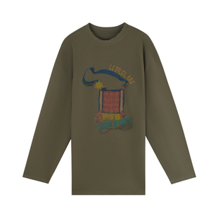 伊纳芙美式休闲印花长袖T恤女春季新款百搭纯棉宽松慵懒圆领上衣