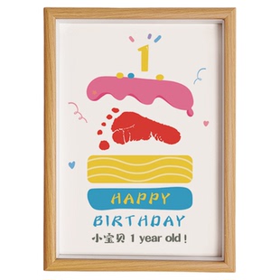 宝宝周岁手脚印画可爱蛋糕生日布置纪念礼物创意足印满月百天礼物