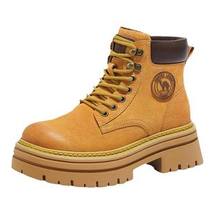 骆驼马丁靴女鞋秋冬厚底增高英伦风工装靴大黄靴女登山鞋短靴子女