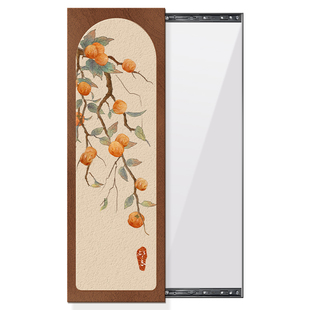 柿柿如意隐形推拉全身镜装饰画中古风遮挡穿衣镜翻开门式镜子挂画