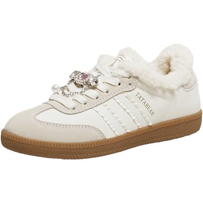 TATA他她加绒德训鞋女2025冬季新款厚底棕色棉鞋保暖板鞋CK802DM5