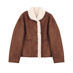 FF BLUE “许妍穿搭”赵露思同款美拉德麂皮绒羊羔毛外套卫衣套装