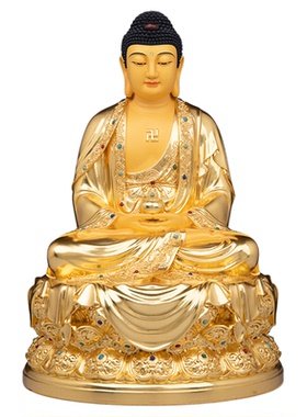 全铜贴金全堂佛释迦摩尼佛观音