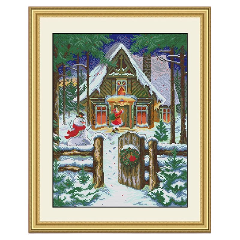 圣诞雪景十字绣新款乡村庭院小屋