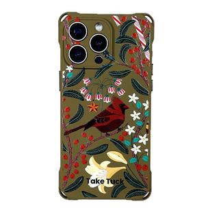 时尚复古风链条手机壳15Promax松绿色13红雀花鸟适用苹果iPhone14plus可调节背包式挂绳小米15斜挎16中式国风