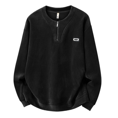 特大码半拉链卫衣男士冬季加绒加厚V领打底衫胖子保暖奥粒绒长袖