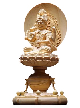 爱染明王神像木雕六臂唐密真言东密金刚实木雕刻摆件家居装饰品