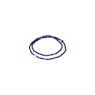 原创天然切面青金石纯18K金珠双圈淡水珍珠朱砂本命转运手链手串