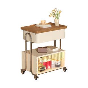 威展实木茶几折叠倾斜桌面家用沙发边几客厅移动小茶几多功能推车
