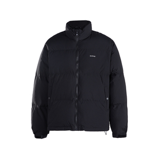 ALLIN 黑色刺绣羽绒服男冬季短款鸭绒面包服加厚保暖立领情侣外套