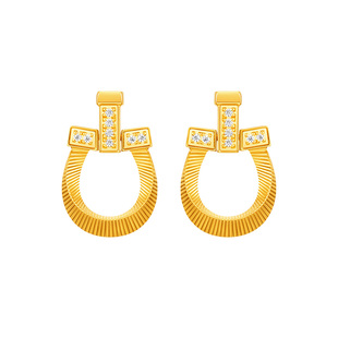 明牌珠宝马蹄造型5G黄金耳饰 足金锆石镶嵌马年潮流耳钉AFH0464