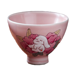景德镇陶瓷手绘粉色茶具主人杯单杯女高端个人专用茶杯可爱斗笠杯