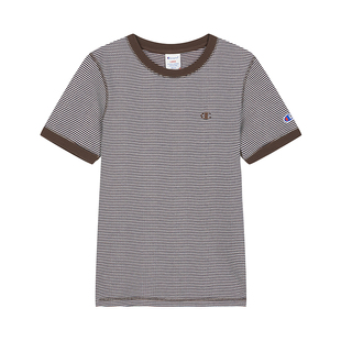 Champion冠军短袖T恤女2026春季新款复古风条纹显瘦刺绣上衣潮牌