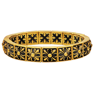 黑金鸢尾花十字手镯男款复古黑金潮流手串男士古法足金手环送男友