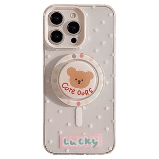 Polka dot cartoon cute bear magnetic bracket clear case适用iphone 11 12 13 14 15 16 17 pro max