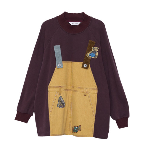 MOVEUP幻走2025冬季新款.FUN系列撞色背带绣花加绒中长款卫衣女