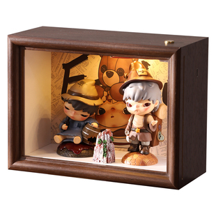 手办盲盒收纳柜适用小野泡泡玛特星星人造景展示盒礼物带灯相框