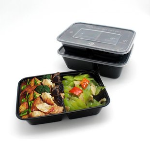 5ZW一次性长方形餐盒625三格500饭盒黑色双格650格二分格打包透明