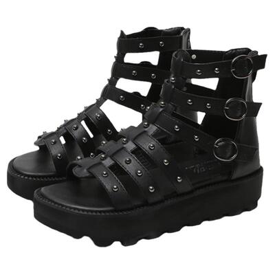 凉鞋女夏新款ins潮铆钉平底绑带