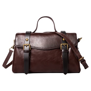 哈弘 秋季新款复古邮差包包女款小众复古植鞣头层牛皮斜挎单肩包