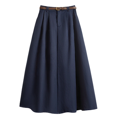 她池高腰中长款简约A字半身裙