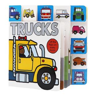 卡车翻翻书英文原版绘本 Lift-the-Flap Tab Trucks 儿童趣味交通工具启蒙认知纸板翻翻书 英语单词学习图画书 Priddy Books
