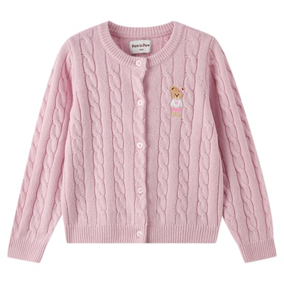 PawinPaw卡通小熊童装冬季女童圆领针织开衫时尚保暖