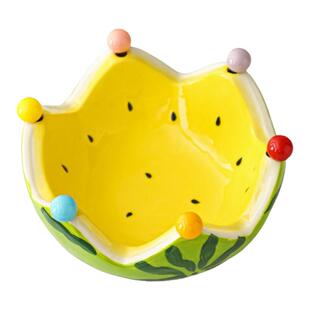 陶瓷创意西瓜水果盘带叉子家用客厅水果沙拉碗可爱不锈钢叉子套装