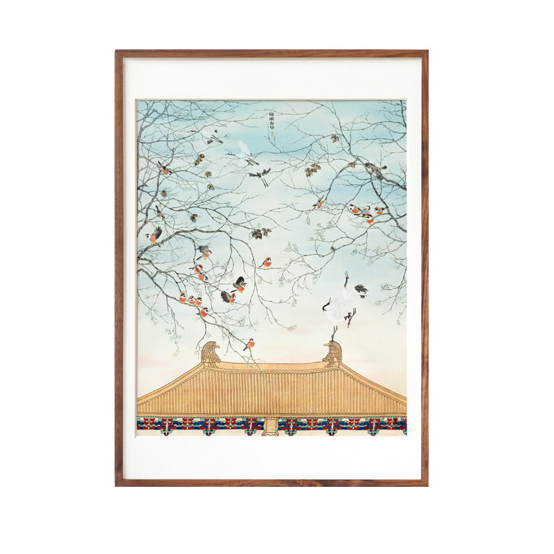 涂颜利作品 庭前春早 新中式装饰画花鸟画寓意好玄关客厅大幅挂画