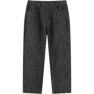 LEZORA 静奢ro*w同款！秋冬厚款15.2oz磨毛雪花黑色直筒牛仔裤男