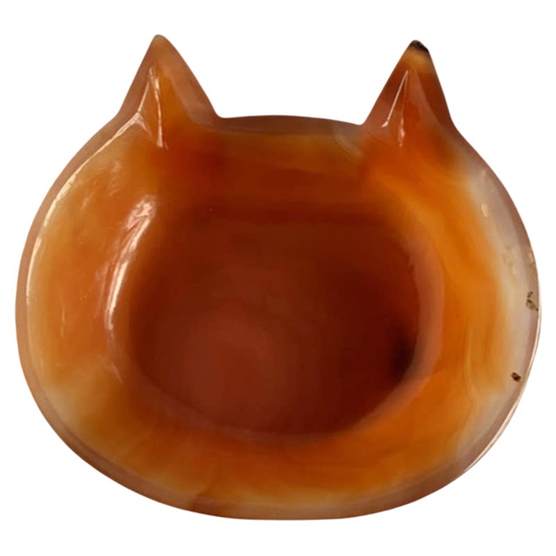 天然红玛瑙碗摆件猫耳笔洗小茶碗
