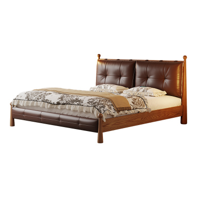 红晟中古风实木床1米8双人床2025年新款主卧室双人布艺软包真皮床