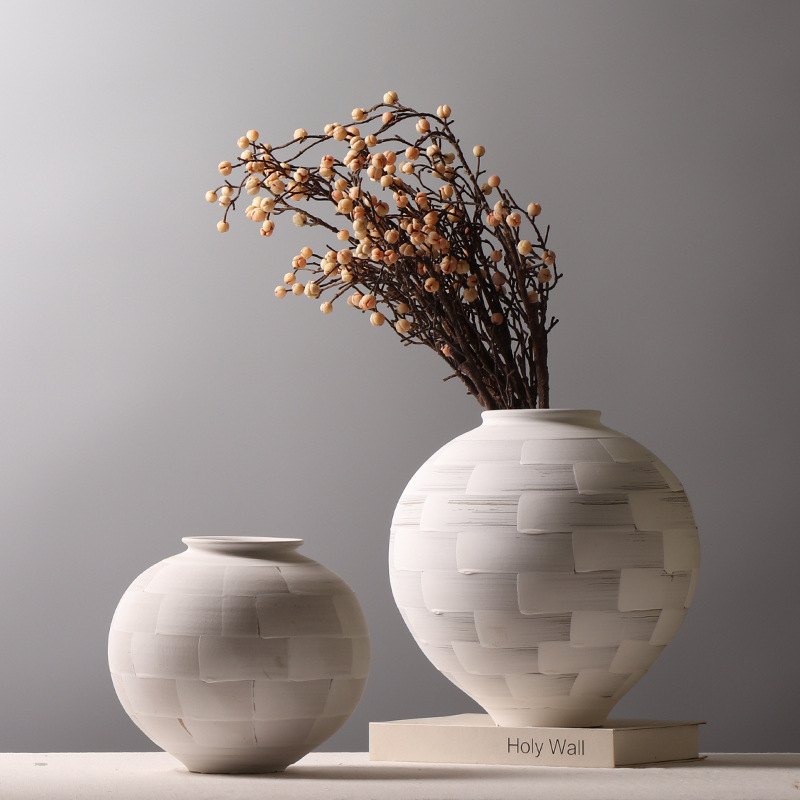 日式陶罐粉引装饰品摆件 民宿造景创意插花罐子手作陶泥花瓶摆件