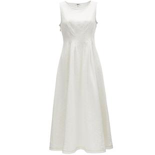 ONLY夏季新款显瘦无袖肌理感面料收腰A字黑白色长裙牛仔连衣裙女