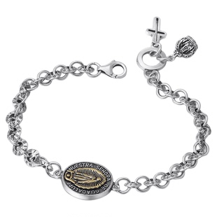 S925纯银手链简约时尚个性复古皇冠挂坠十字架手链男女士潮流饰品