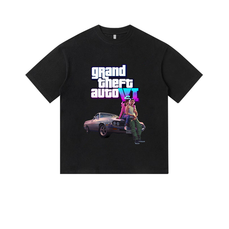 美式猎车游戏周边T恤GTA6街头设计数码直喷印花潮牌纯棉男装短袖