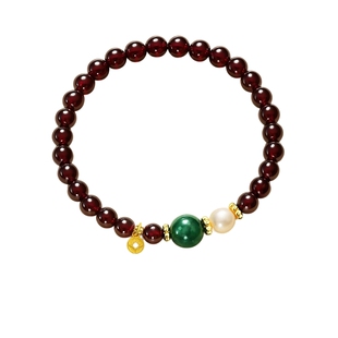 AJIDOU阿吉豆手链女款天然石榴石手串新中式国风串珠手饰复古饰品