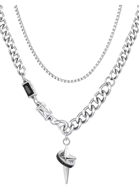 NG环绕芒星十字架叠戴钛钢项链