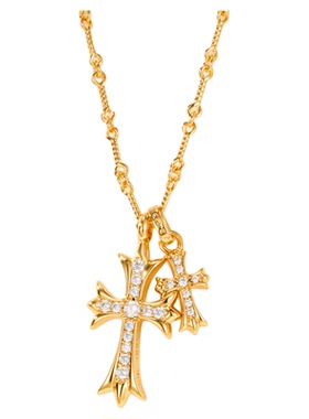 克罗伈双十字架镶钻项链包邮