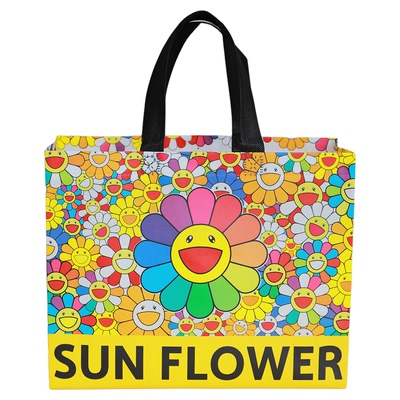 新款卡通可爱太阳花手提袋男女装覆膜无纺布加厚防水定制印刷LOGO